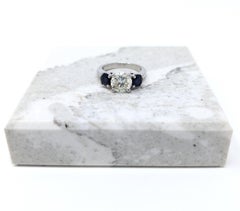 Platinum Natural Diamond Sapphire Engagement Ring Three Stone Signed PLAT 950