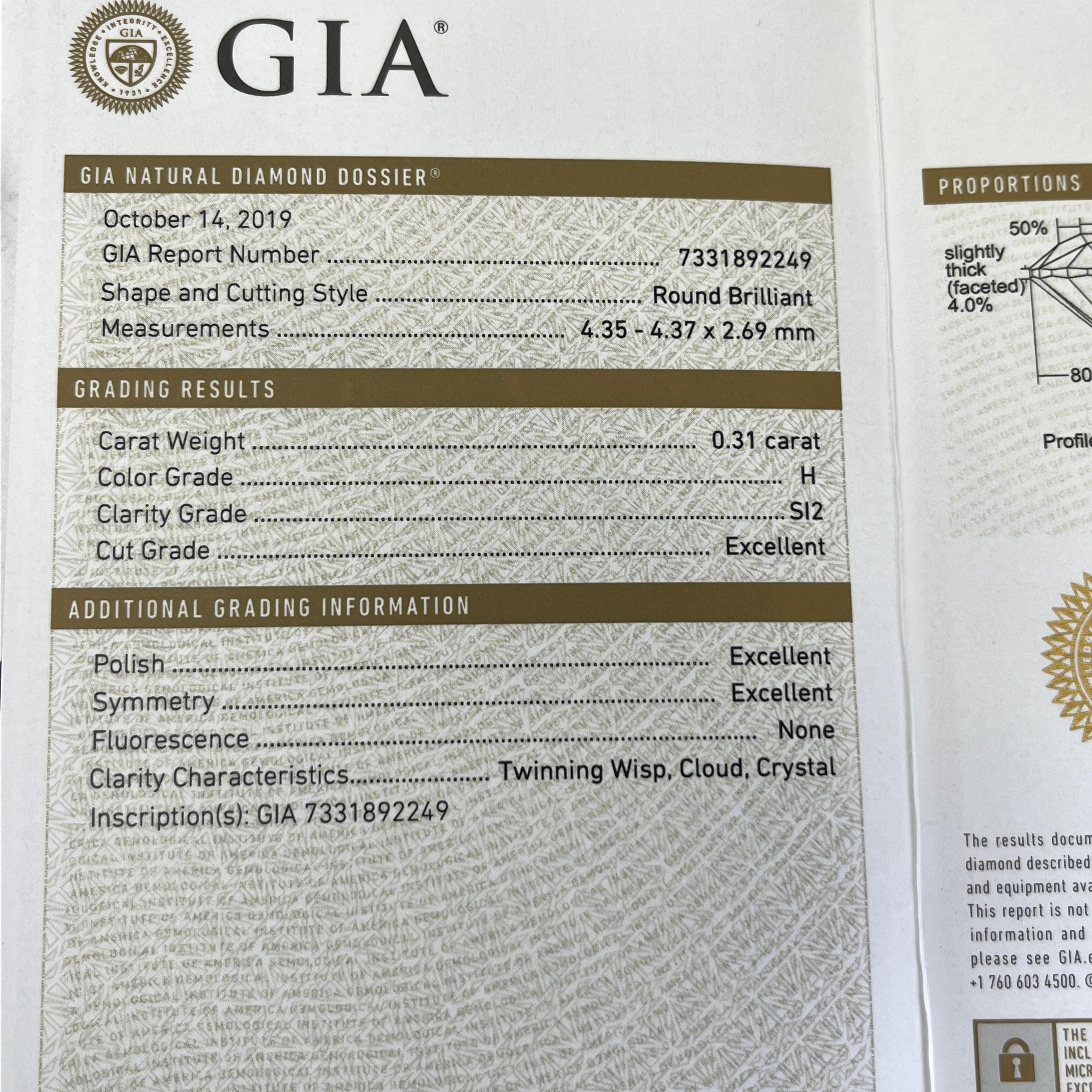 Questo paio di orecchini con diamanti 
presenta un totale di 0,61 carati di taglio brillante rotondo naturale. 
diamanti incastonati nel platino. 
È perfetta per tutti i giorni e può essere indossata con qualsiasi vestito.
Peso totale dei diamanti:
