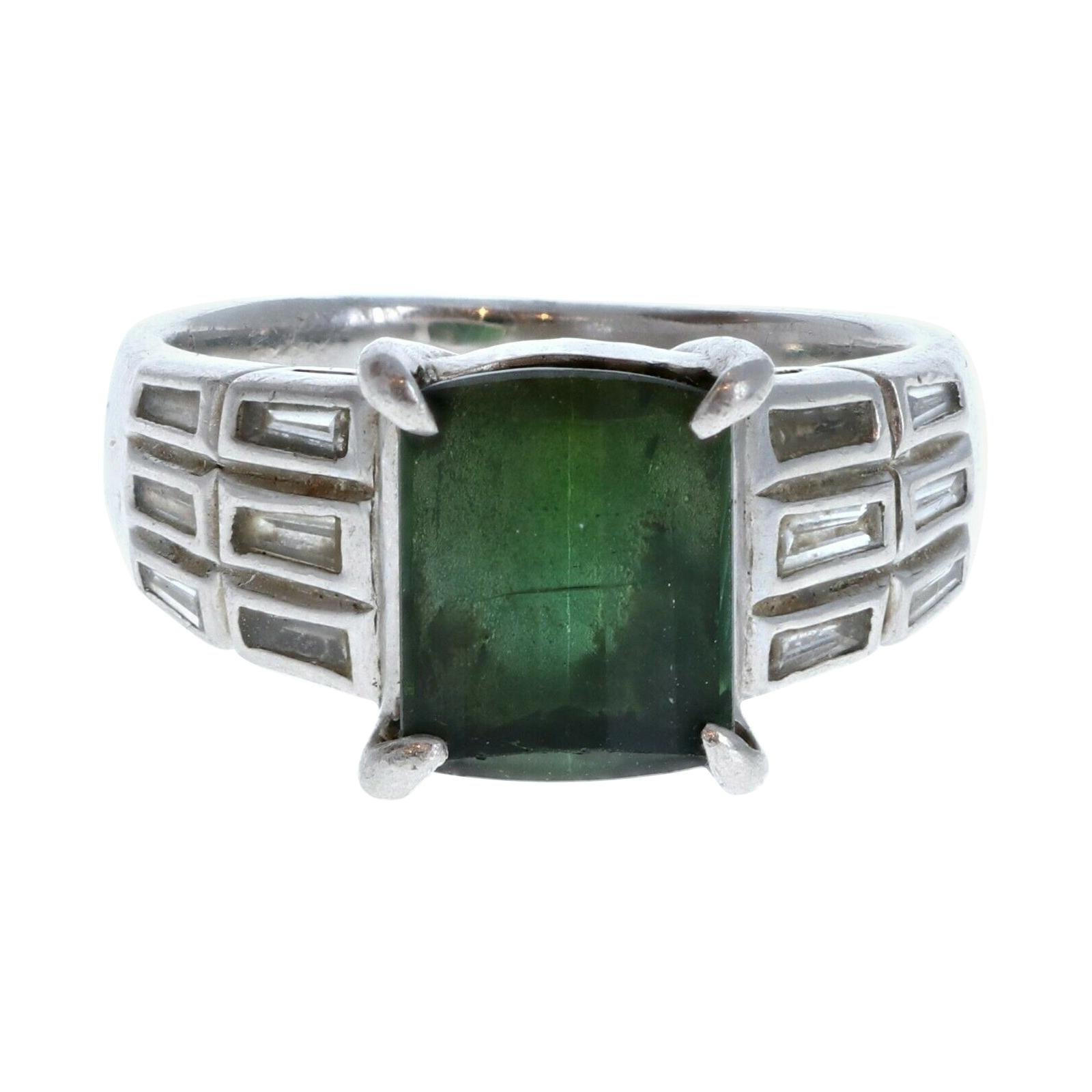 Platinum Natural Green Tourmaline & Diamond Ring 4.45ctw 11g For Sale