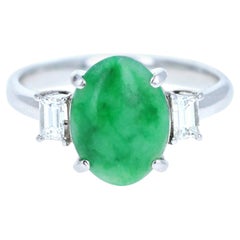 Platinum Natural Jadeite Jade a Diamond Ring 3.61 Carat