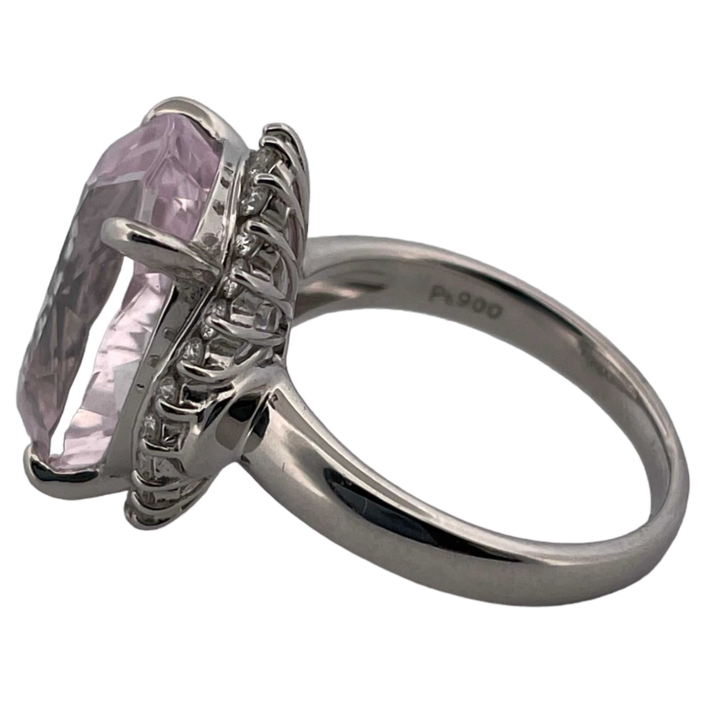Platinum Natural Kunzite Diamond Ring - 0.48 Total Carat Weight In Good Condition For Sale In New York, NY