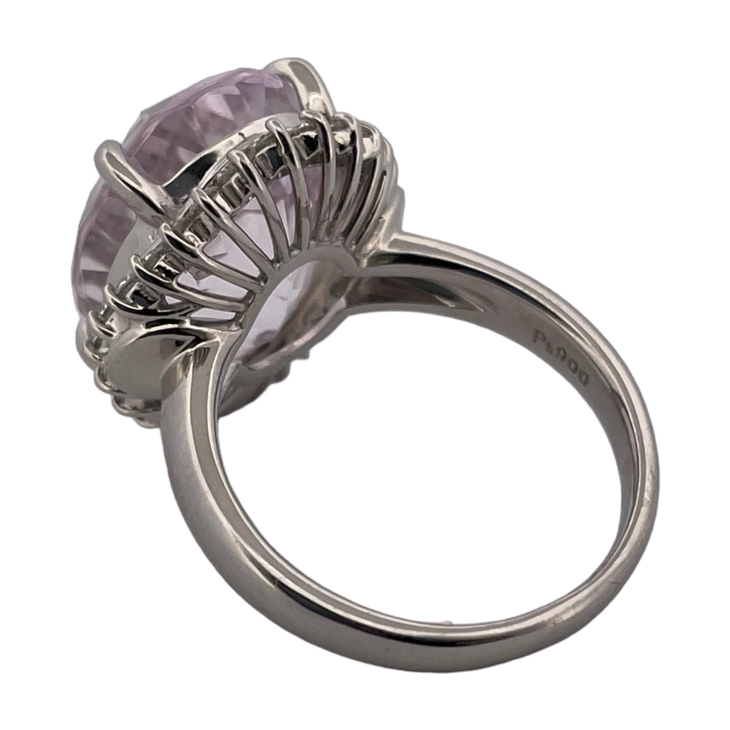 Women's Platinum Natural Kunzite Diamond Ring - 0.48 Total Carat Weight For Sale