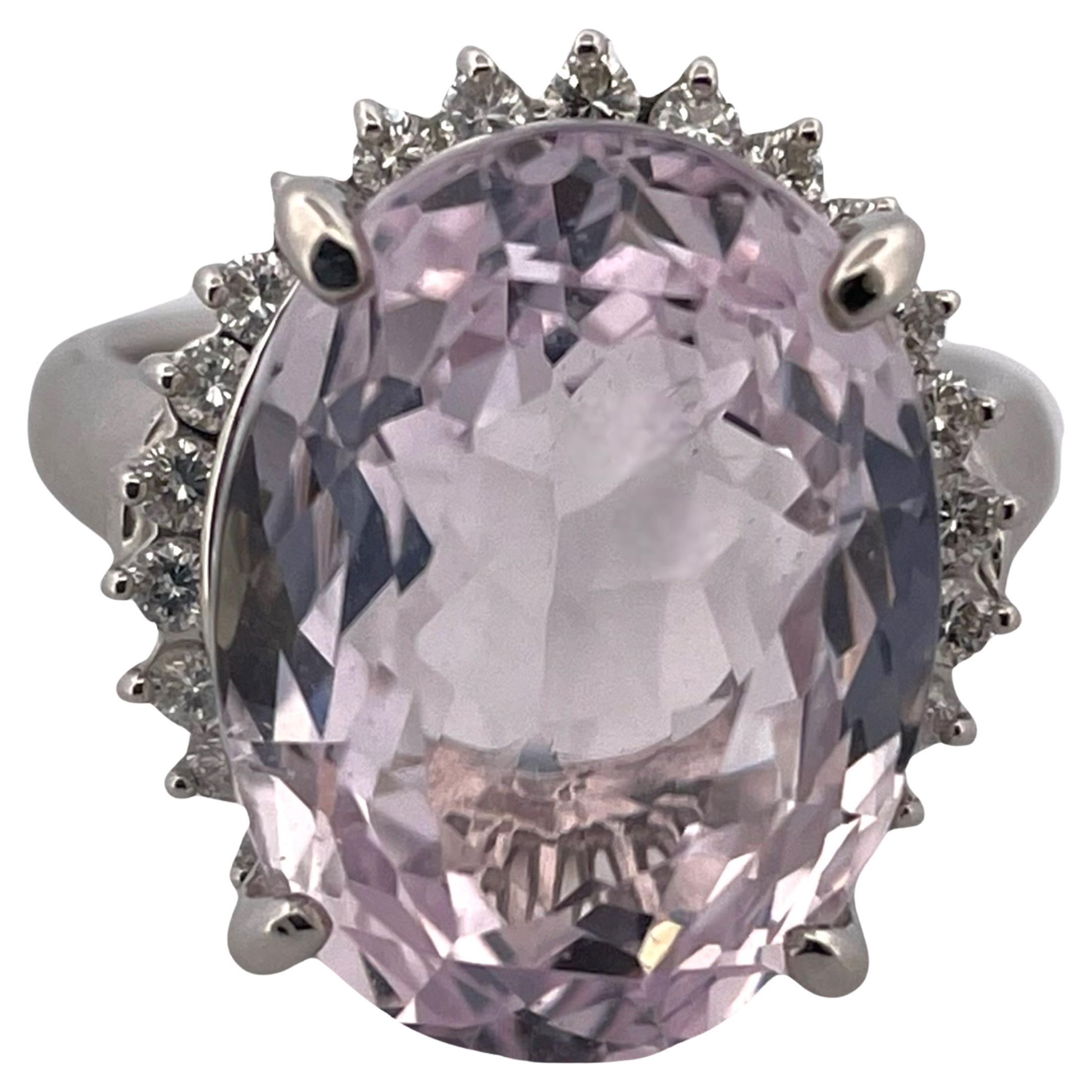 Platinum Natural Kunzite Diamond Ring - 0.48 Total Carat Weight For Sale