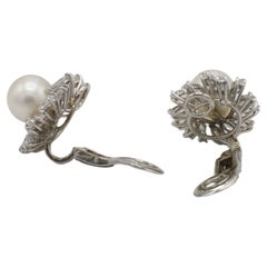 Platinum Natural Marquise Diamond & Cultured Pearl Clip On Earrings