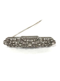 Platinum Natural Old Cut Diamond Art Deco Brooch