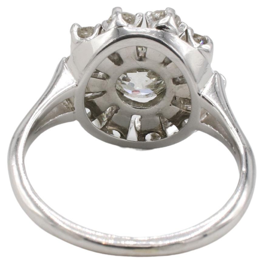 Art déco Bague de fiançailles en platine avec diamant naturel taillé dans une mine ancienne européenne en vente