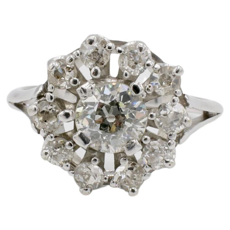 Bague de fiançailles en platine avec diamant naturel taillé dans une mine ancienne européenne