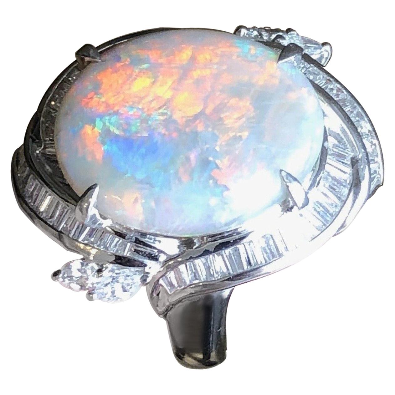Platinum Natural Opal and Diamond Ring 7.57 Carat 14.5g