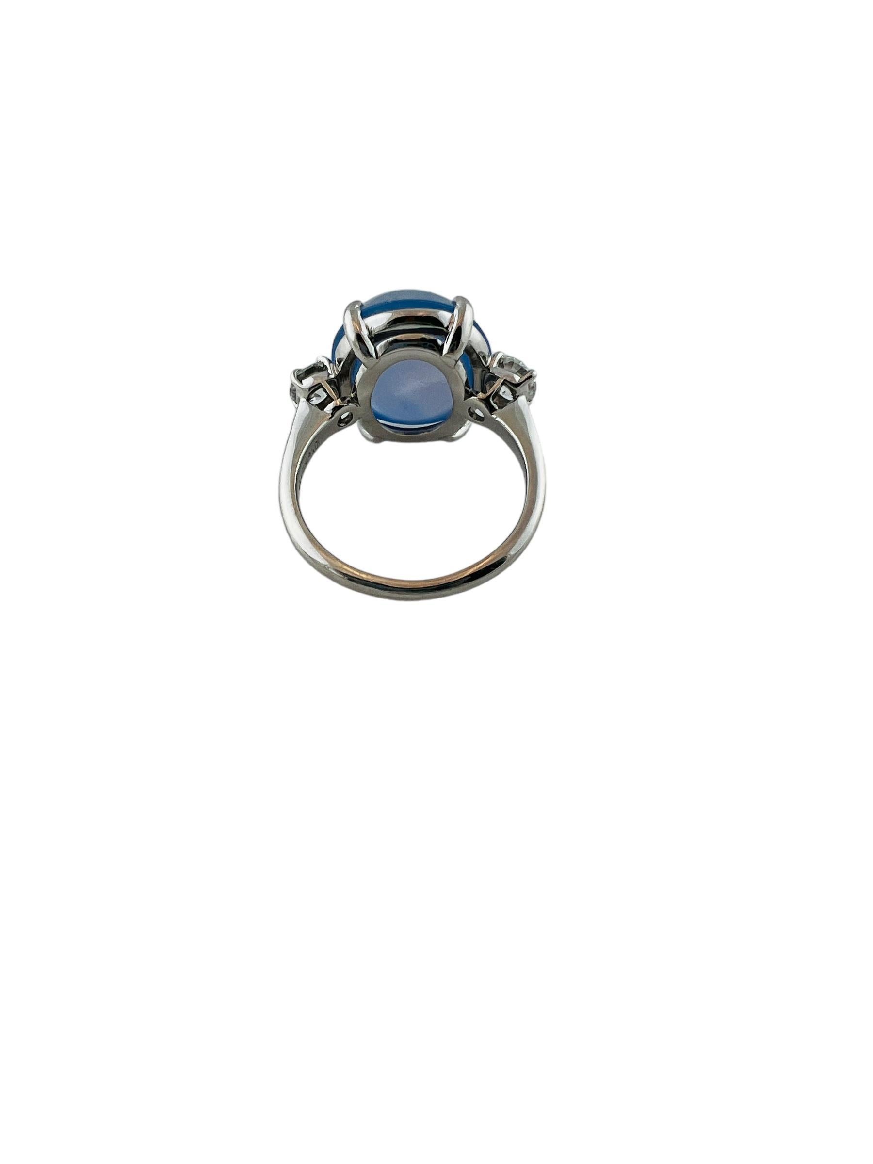 Platinum Natural Oval Cabochon Blue Star Sapphire Diamond Ring #15531 In Good Condition In Washington Depot, CT