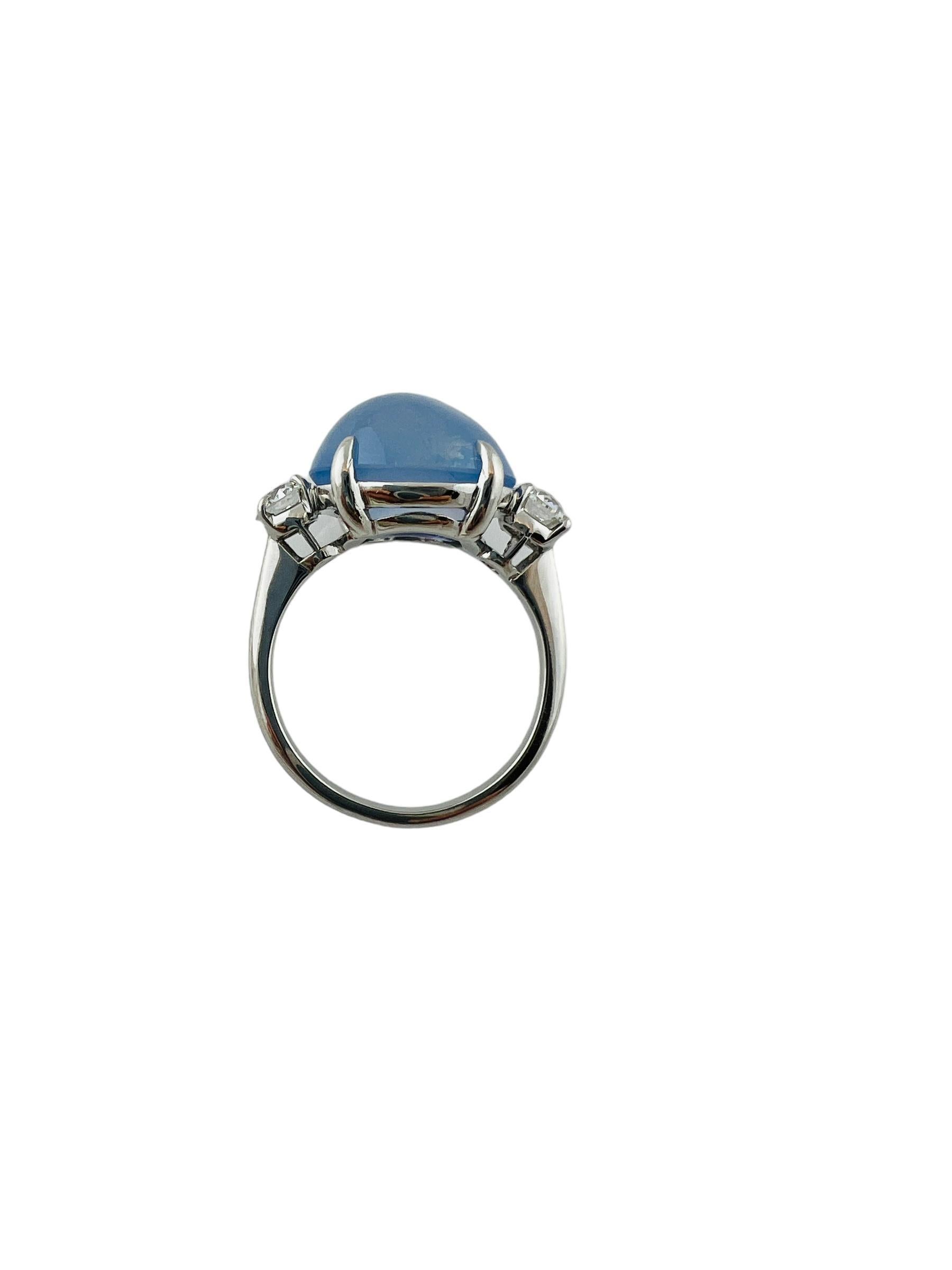 Women's Platinum Natural Oval Cabochon Blue Star Sapphire Diamond Ring #15531