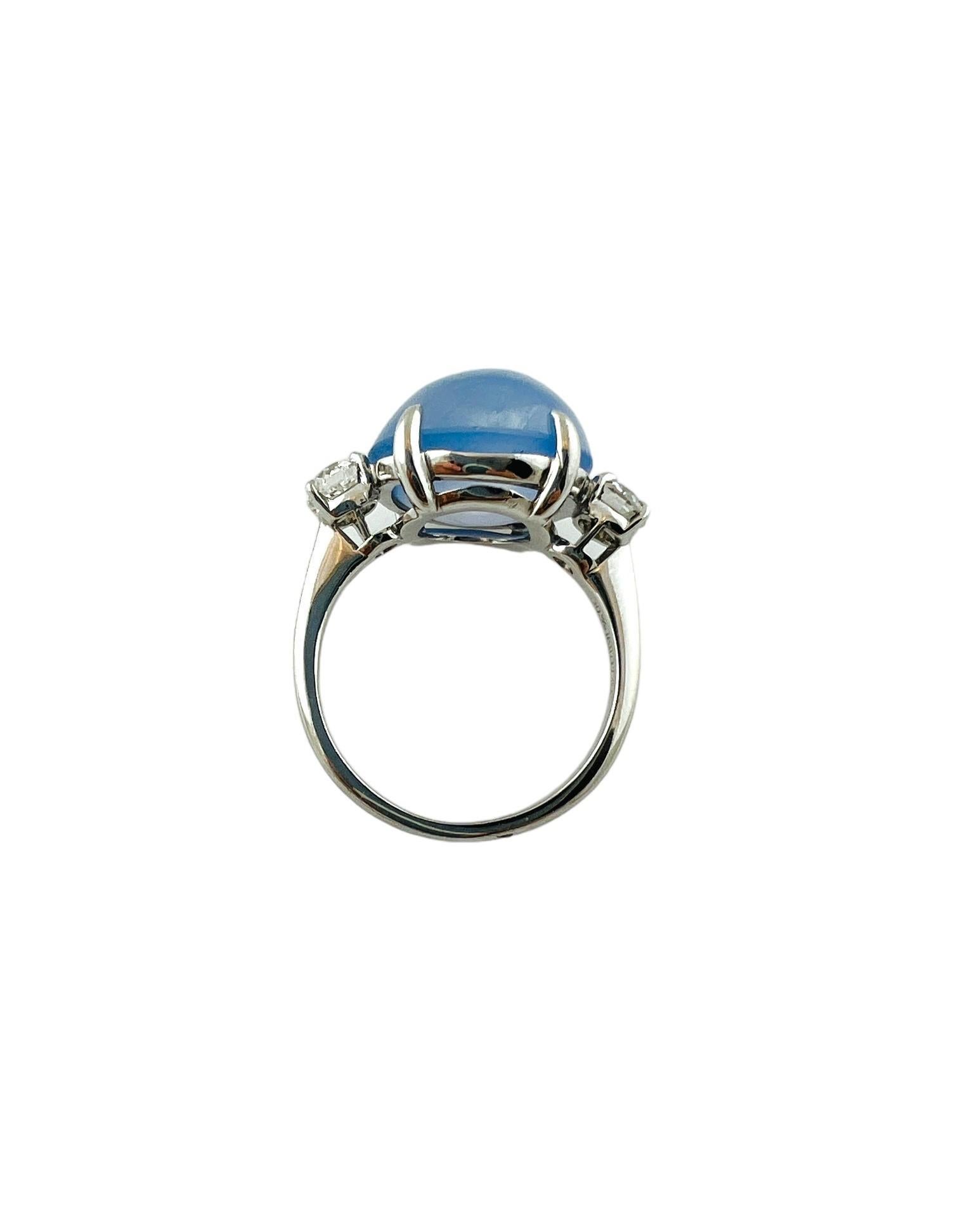 Platinum Natural Oval Cabochon Blue Star Sapphire Diamond Ring #15531 2