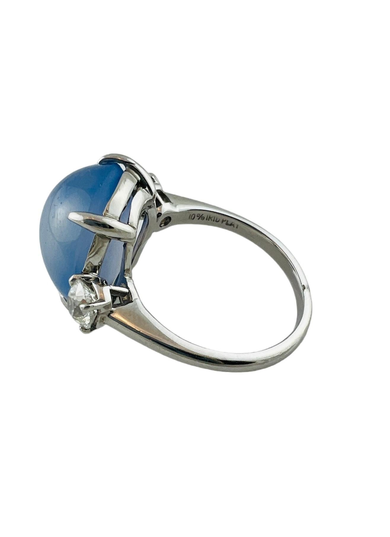 Platinum Natural Oval Cabochon Blue Star Sapphire Diamond Ring #15531 3