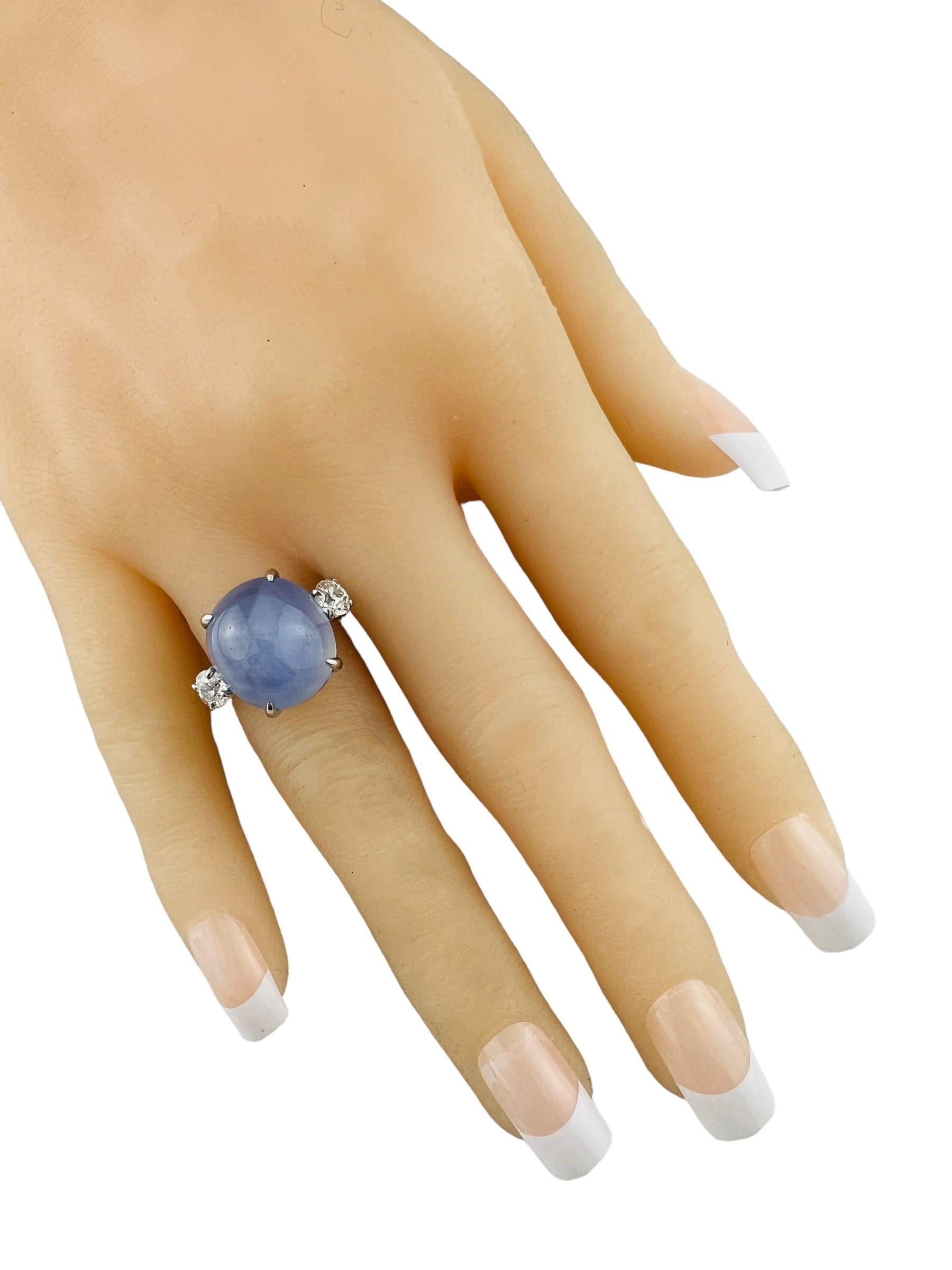 Platinum Natural Oval Cabochon Blue Star Sapphire Diamond Ring #15531 4