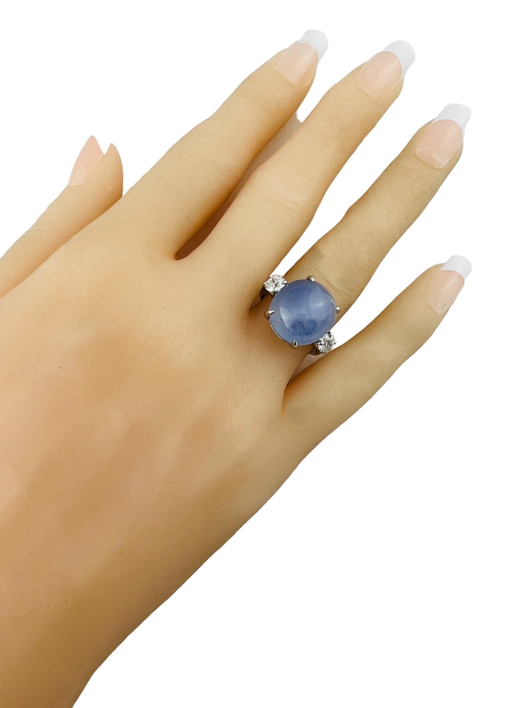 Platinum Natural Oval Cabochon Blue Star Sapphire Diamond Ring #15531 5