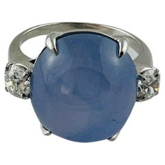 Platinum Natural Oval Cabochon Blue Star Sapphire Diamond Ring #15531