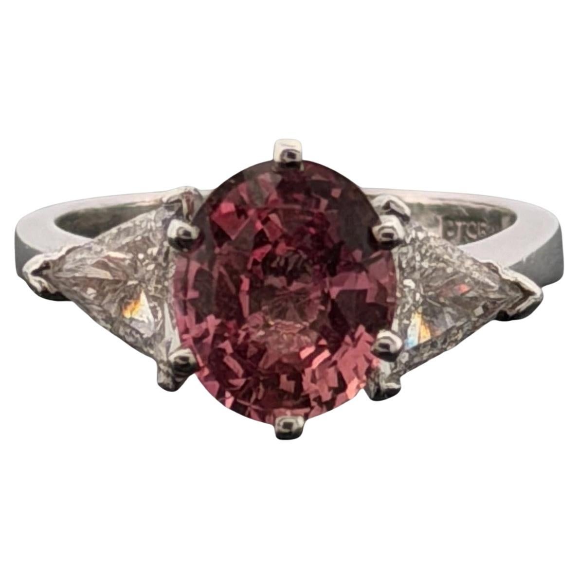 Platinum Natural Padparadscha Sapphire Trillion Diamond Ring 2.16ct .70ctw AIGS For Sale