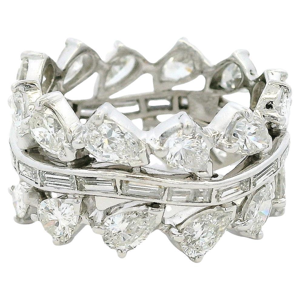 Anillo de eternidad de platino con diamantes naturales talla pera y baguette de 6,28 quilates
