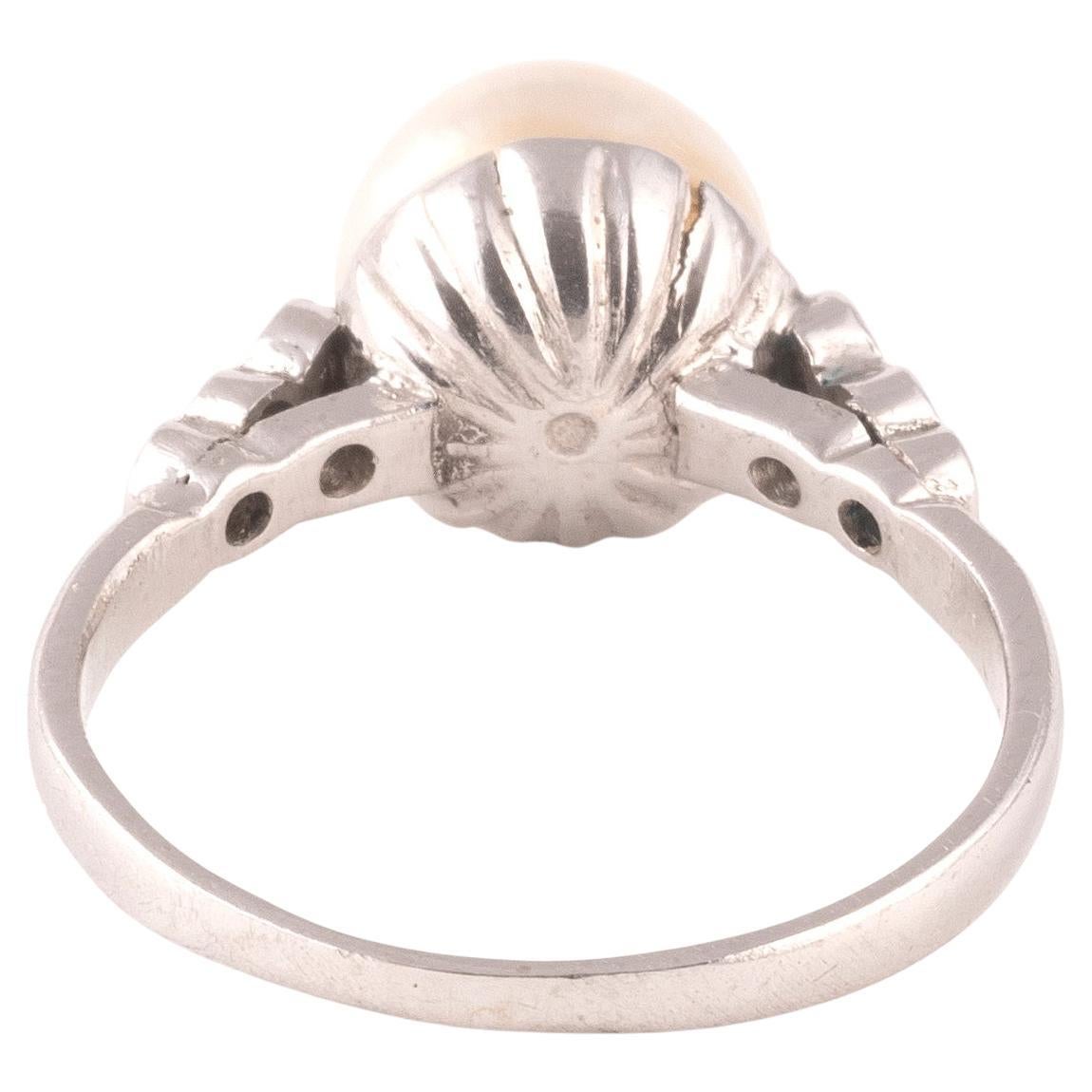 Art Nouveau Platinum Natural Pearl And Rose Cut Diamond Ring Circa 1910