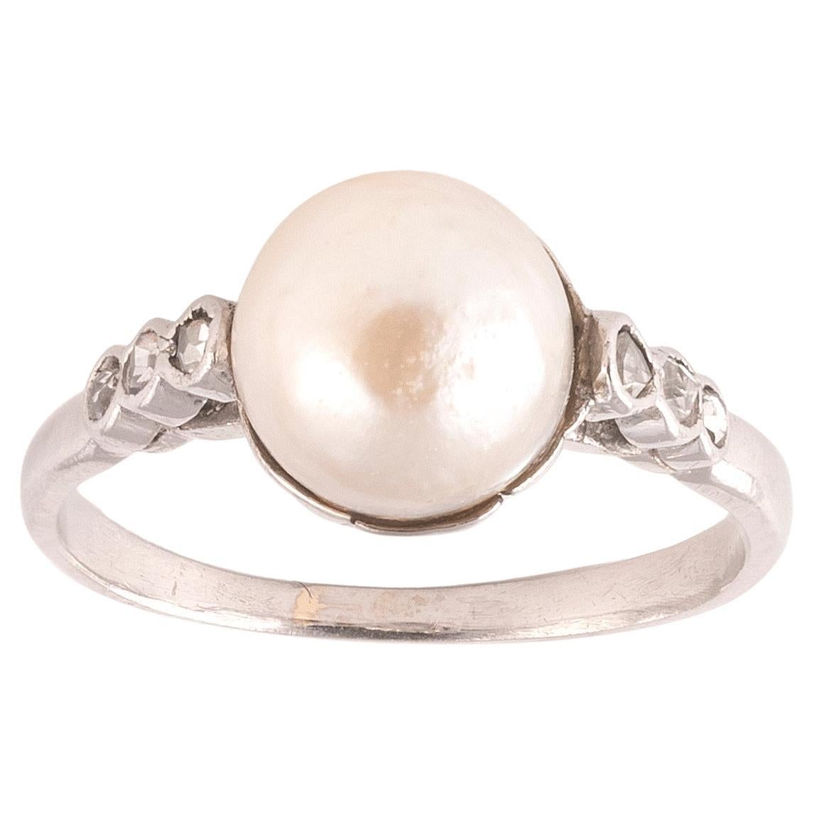 Old European Cut Platinum Natural Pearl And Rose Cut Diamond Ring Circa 1910