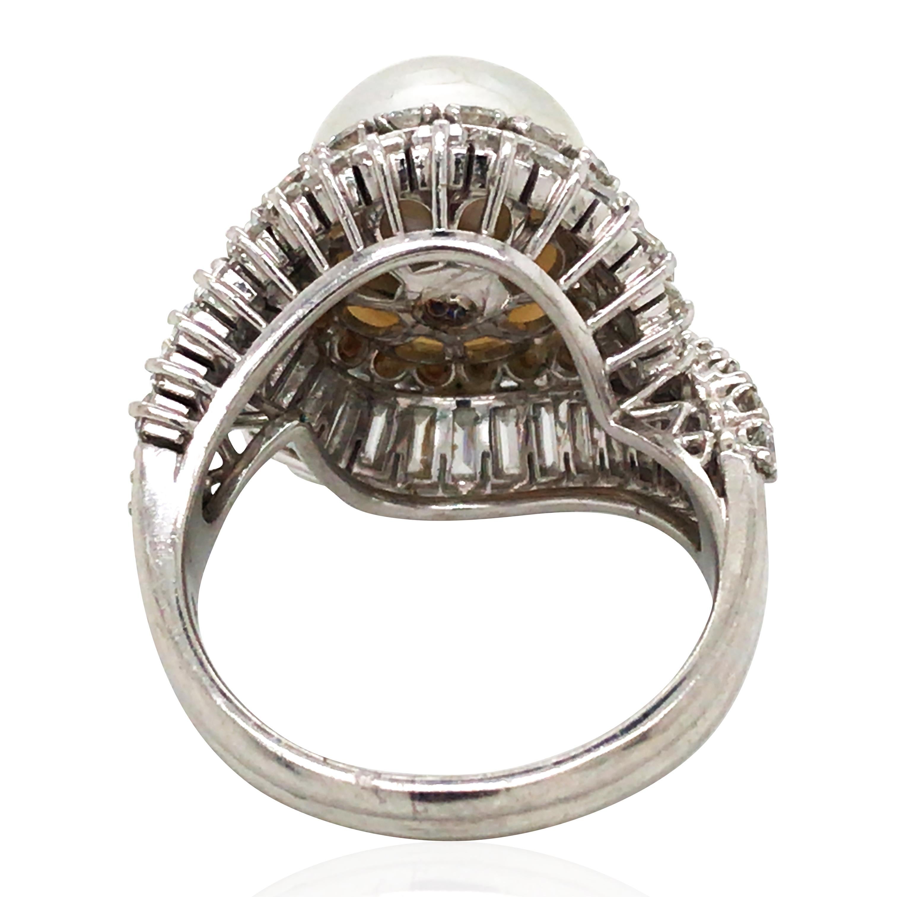 Platin Natürlicher Perlen-Diamantring, GCS im Zustand „Gut“ im Angebot in New York, NY