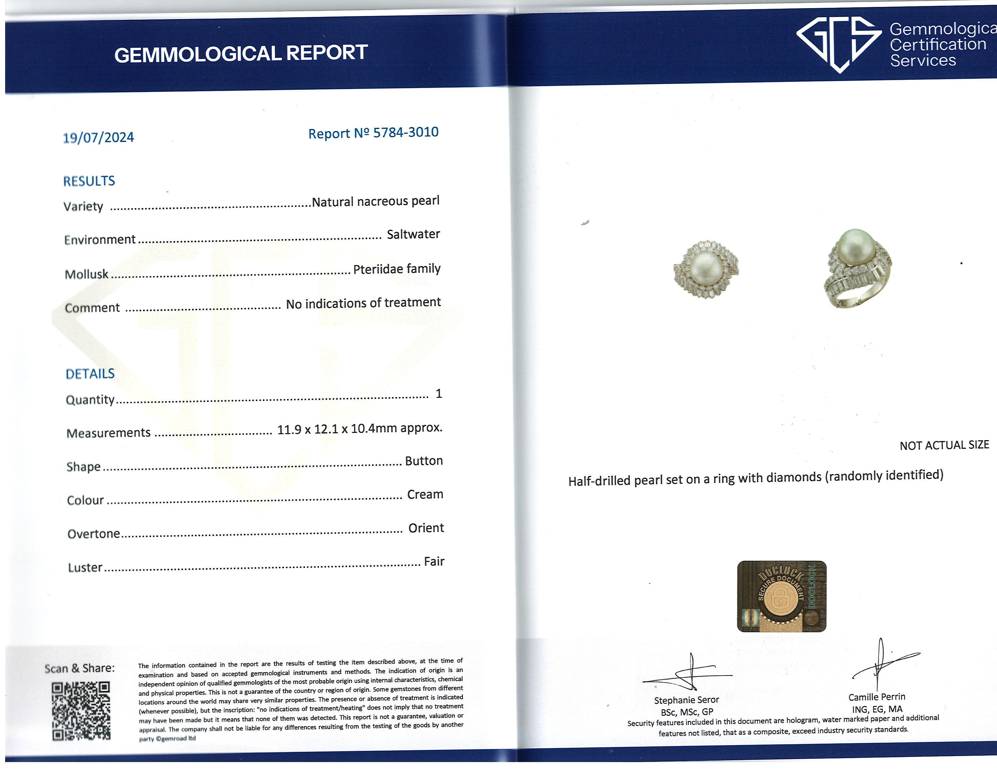 Platin Natürlicher Perlen-Diamantring, GCS im Angebot 2