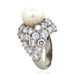 Platinum, Natural Pearl Diamond Ring, GIA