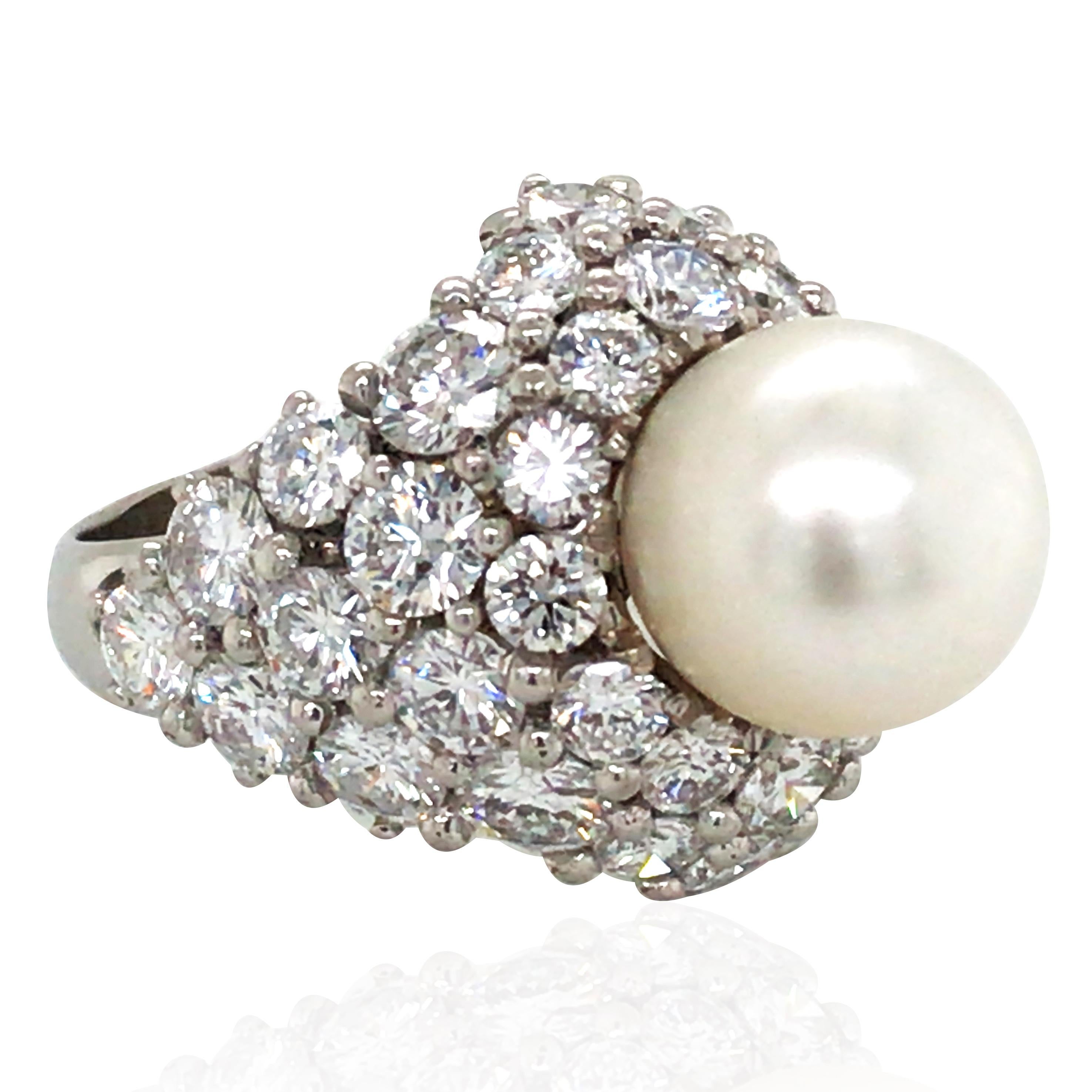 Round Cut Platinum, Natural Pearl Diamond Ring，GIA For Sale