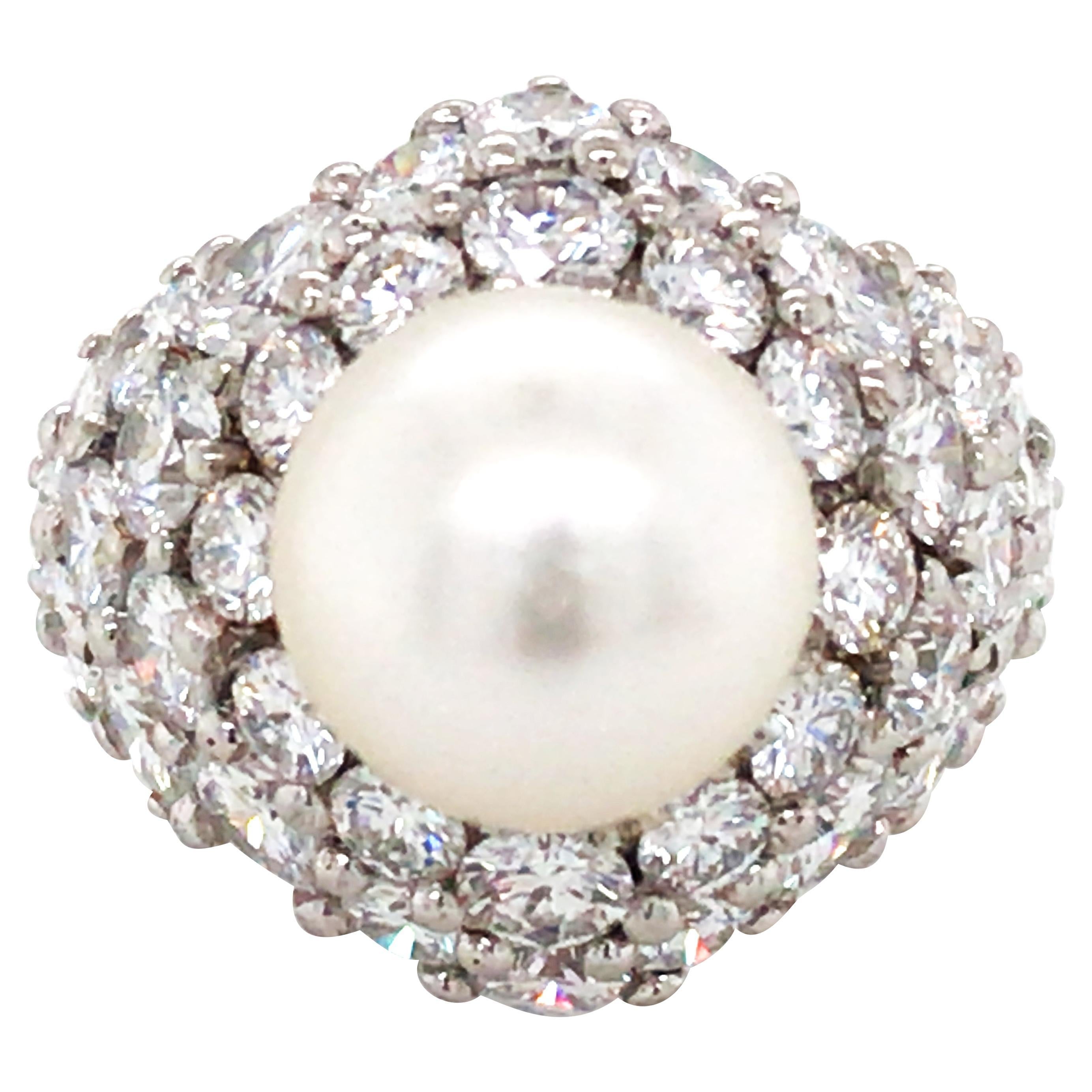 Platinum, Natural Pearl Diamond Ring，GIA
