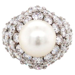 Platinum, Natural Pearl Diamond Ring，GIA