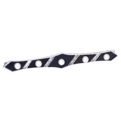 Antique Platinum Natural Pearls Onyx Brooch, 1925