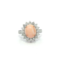 Platinum Natural Pinkish Orange Conch Pearl GIA 6.9ctw Diamond Halo Ring