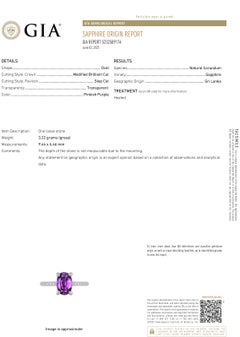 Platinum Natural Purple Ceylon Sapphire and Diamond Ring GIA Certified