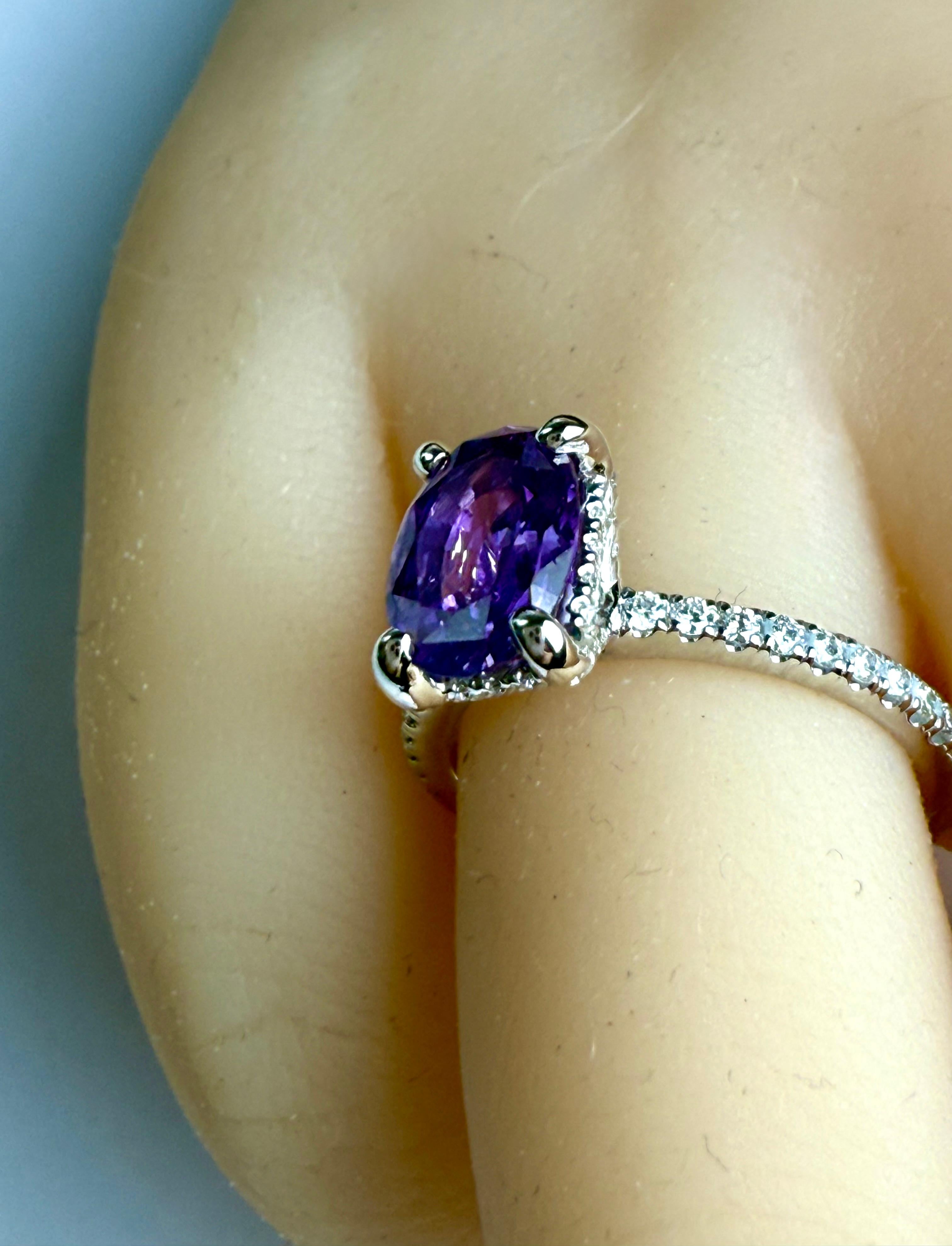 Platin Natürlicher lila Ceylon Saphir und Diamant Ring GIA zertifiziert im Angebot 3