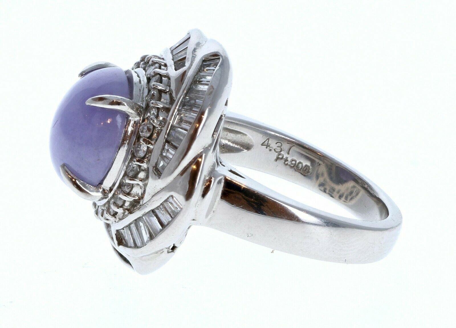 Round Cut Platinum Natural Purple Jadeite Jade a Diamond Ring 5.95ctw 16.4g For Sale