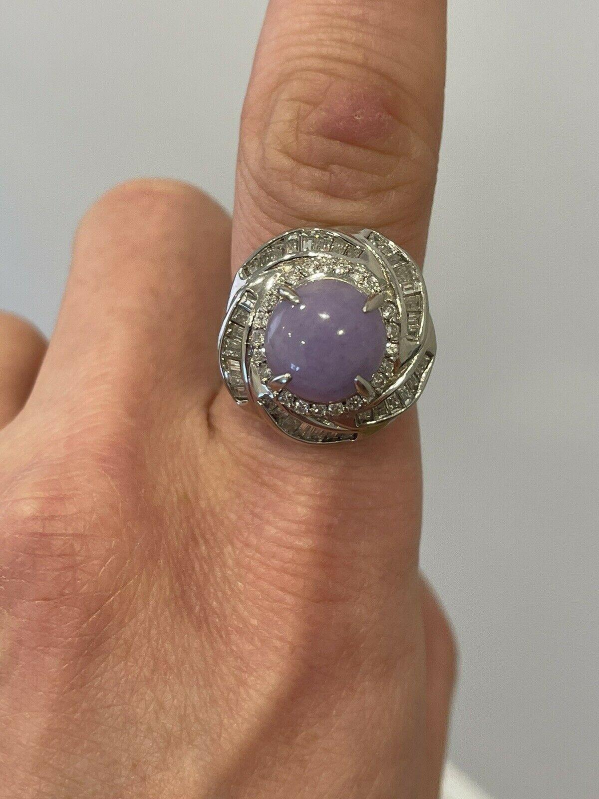 Platinum Natural Purple Jadeite Jade a Diamond Ring 5.95ctw 16.4g For Sale 1