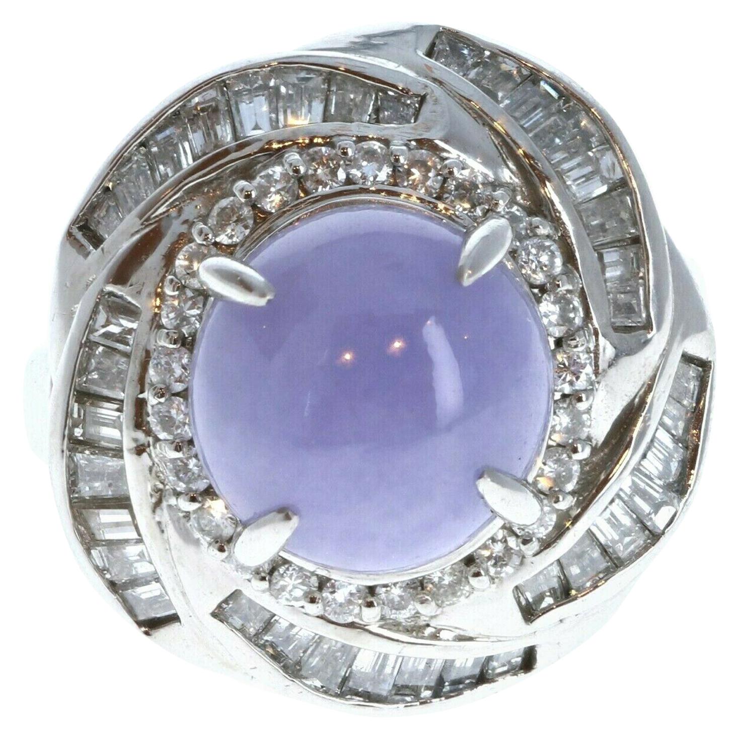 Platinum Natural Purple Jadeite Jade a Diamond Ring 5.95ctw 16.4g For Sale