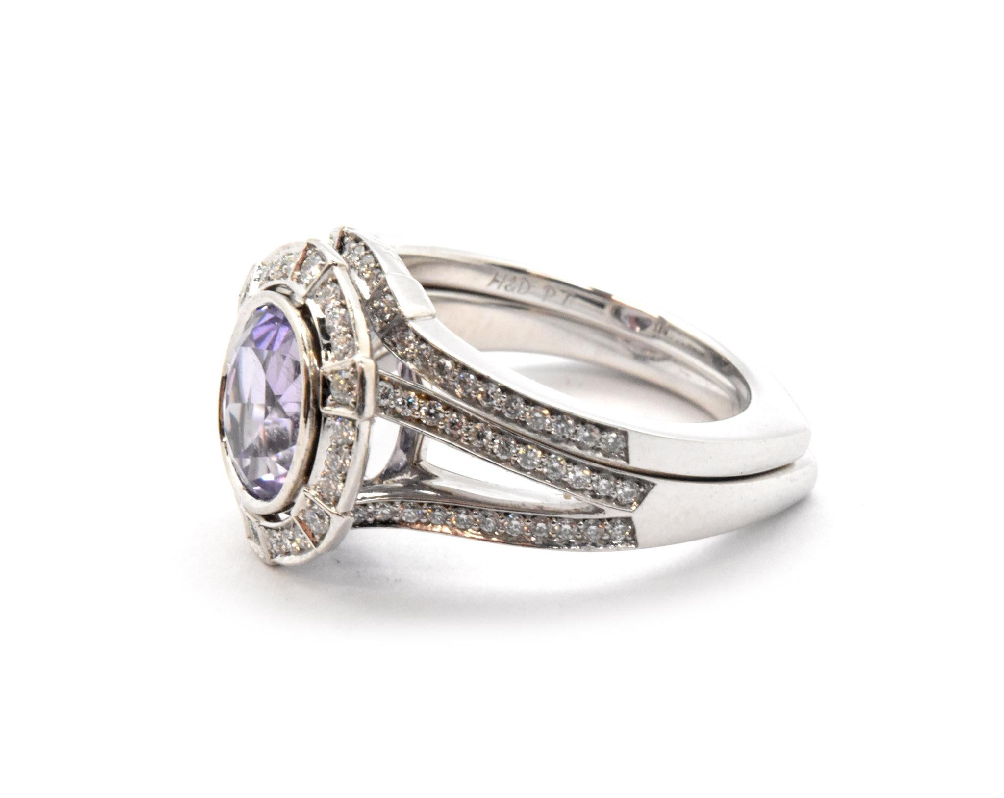 Modern Platinum Natural Purple Oval 2.29ct Sapphire and 0.30cttw Diamond Wedding Set