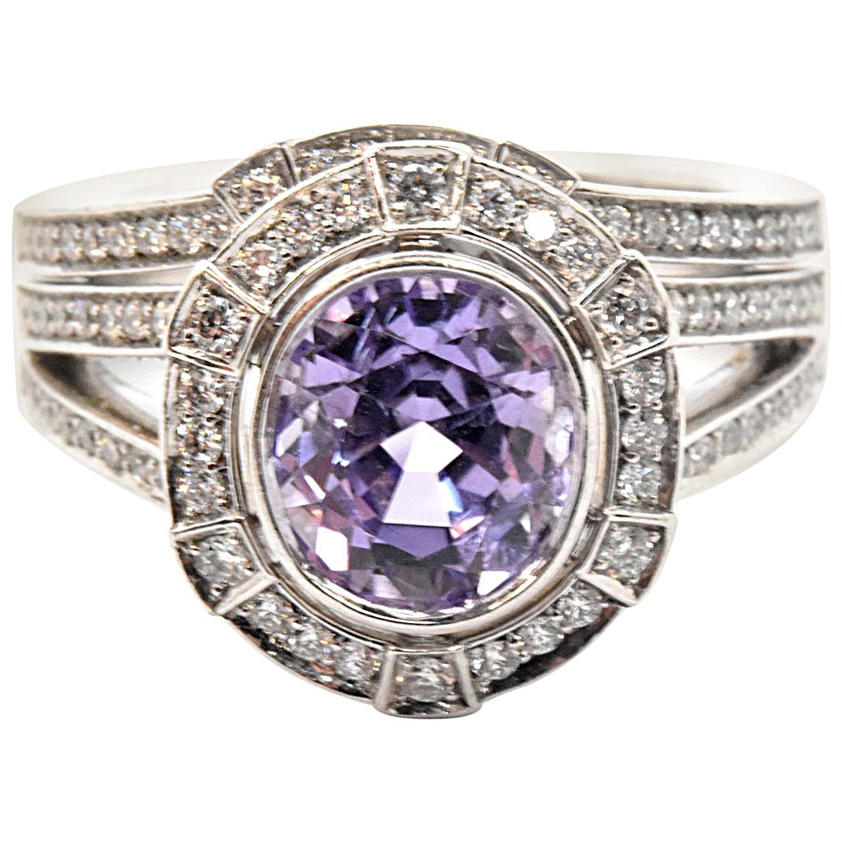 Platinum Natural Purple Oval 2.29ct Sapphire and 0.30cttw Diamond Wedding Set