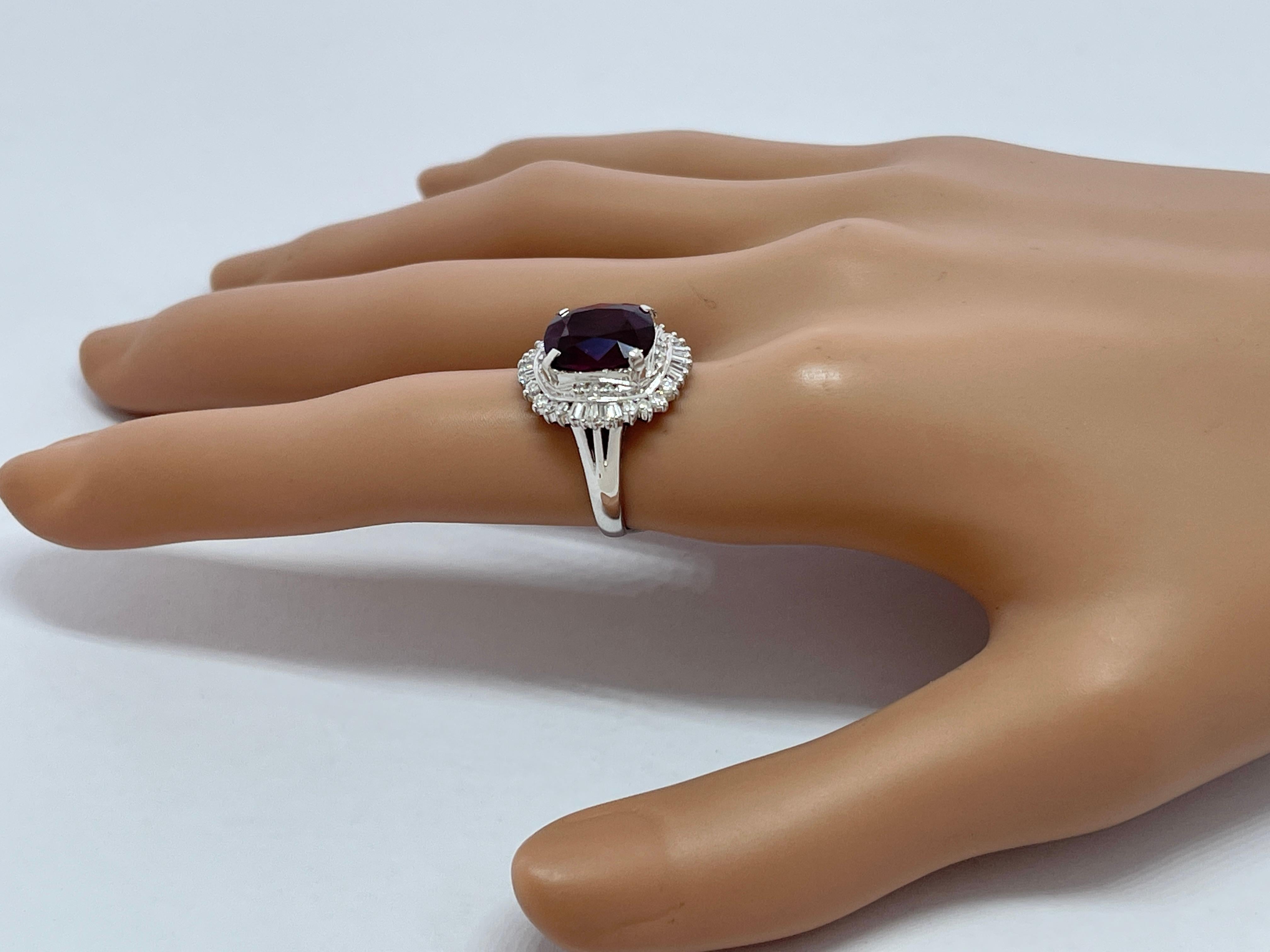 Bague ballerine d'évaluation en platine, grenat rhodolite naturel et diamant véritable en vente 4