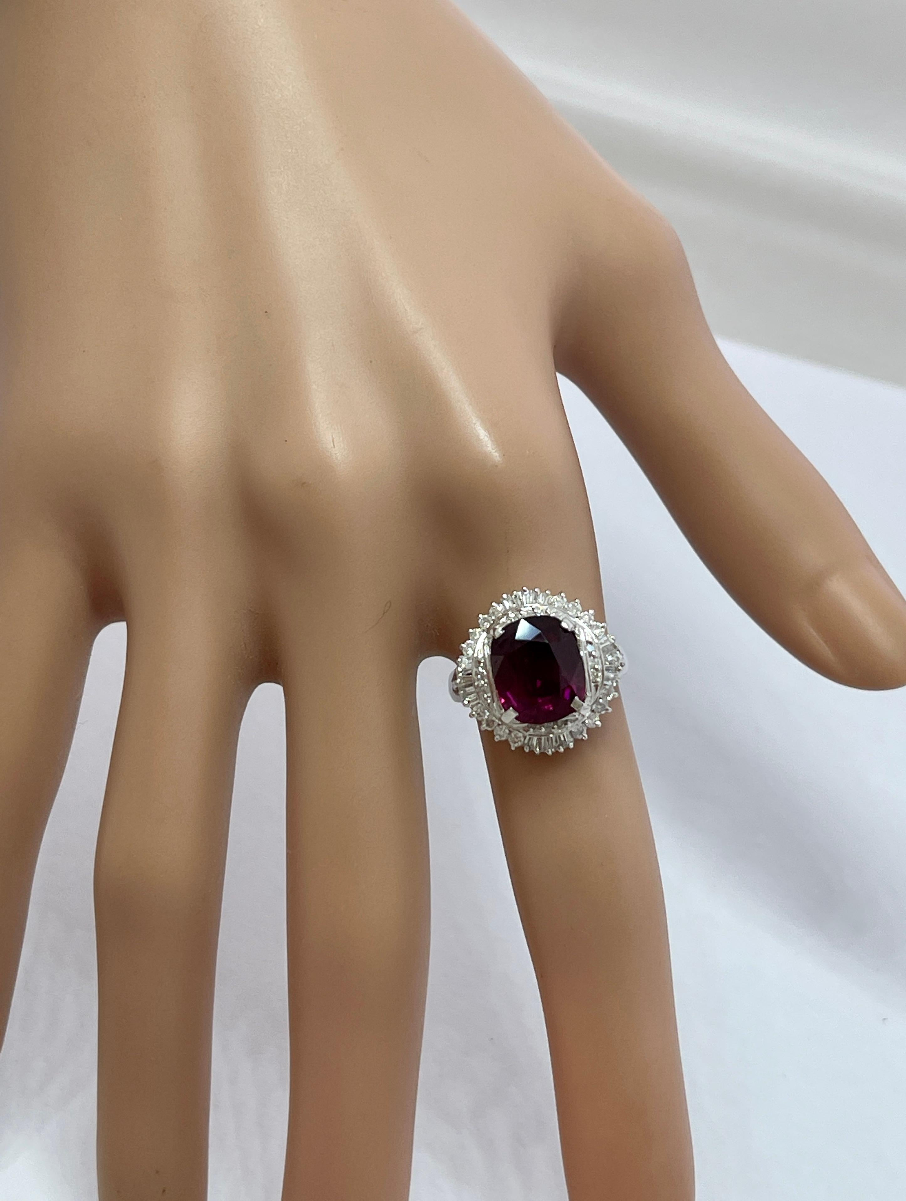 Bague ballerine d'évaluation en platine, grenat rhodolite naturel et diamant véritable en vente 8