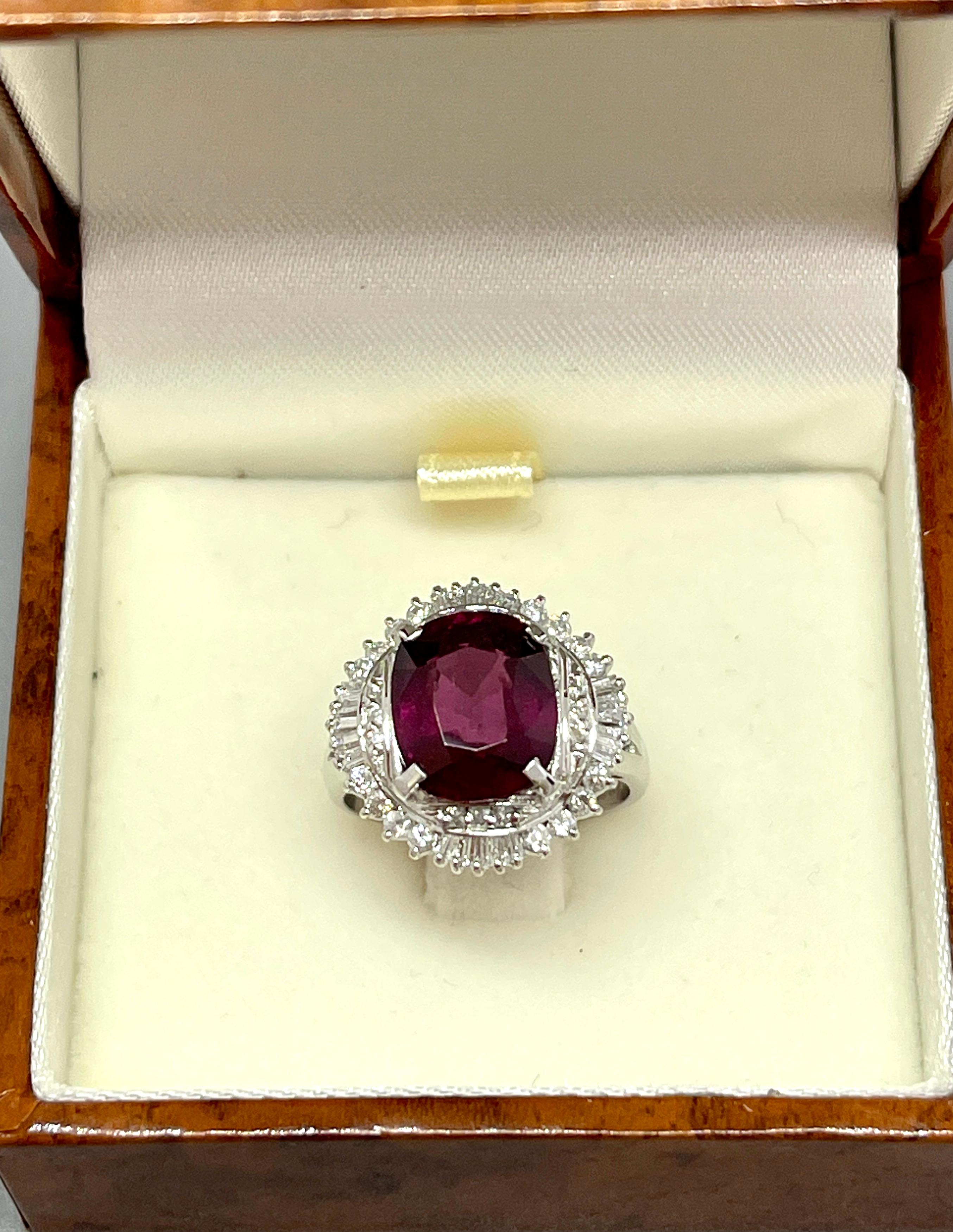 Donna Anello Ballerina in Platino con Granato Rodolite Naturale e Diamante Vero Valutazione in vendita
