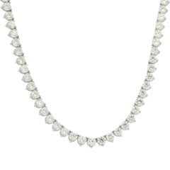 Platinum Natural Round Brilliant Cut Diamond 3-Prong Tennis Necklace In Stock