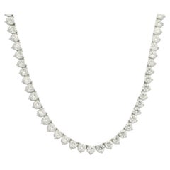 Platinum Natural Round Brilliant Cut Diamond 3-Prong Tennis Necklace In Stock