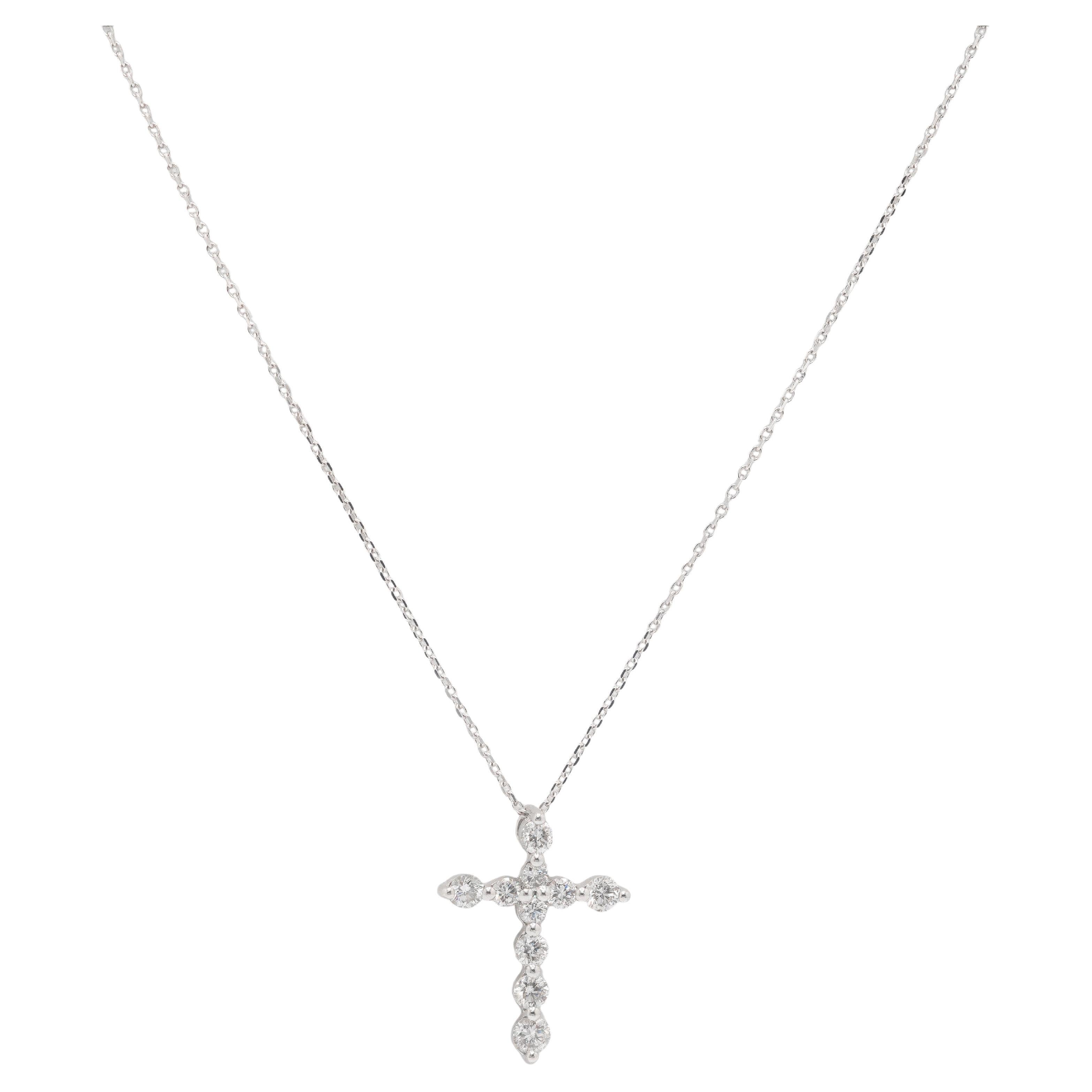 Platinum Natural Round Brilliant Diamond Cross Pendant