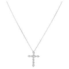 Platinum Natural Round Brilliant Diamond Cross Pendant
