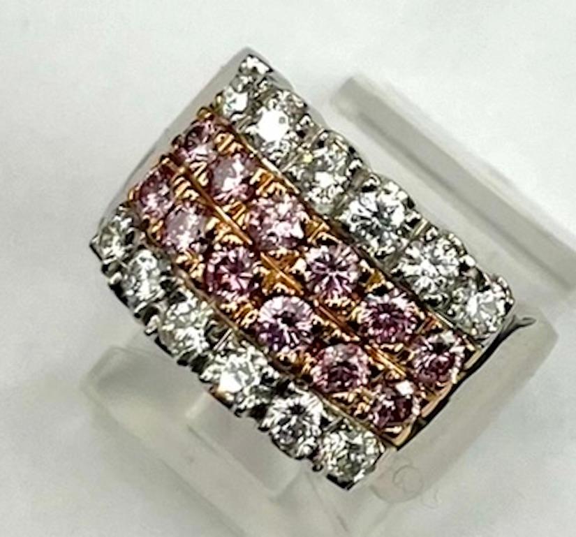 Contemporary Platinum Natural Round Pink And White Diamond Band For Sale