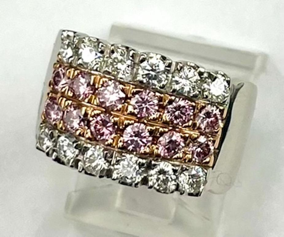Round Cut Platinum Natural Round Pink And White Diamond Band For Sale