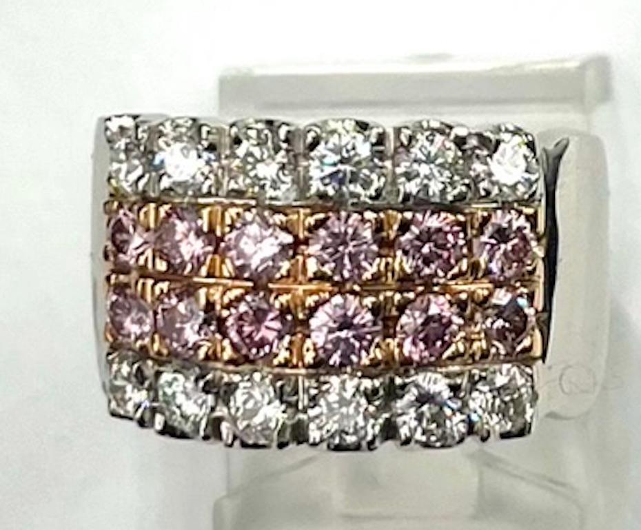 Platinum Natural Round Pink And White Diamond Band In New Condition For Sale In San Diego, CA