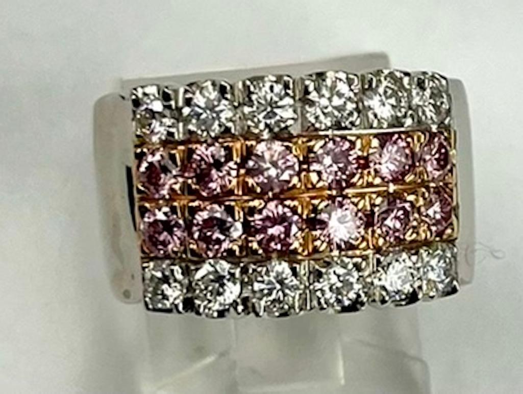 Women's or Men's Platinum Natural Round Pink And White Diamond Band For Sale