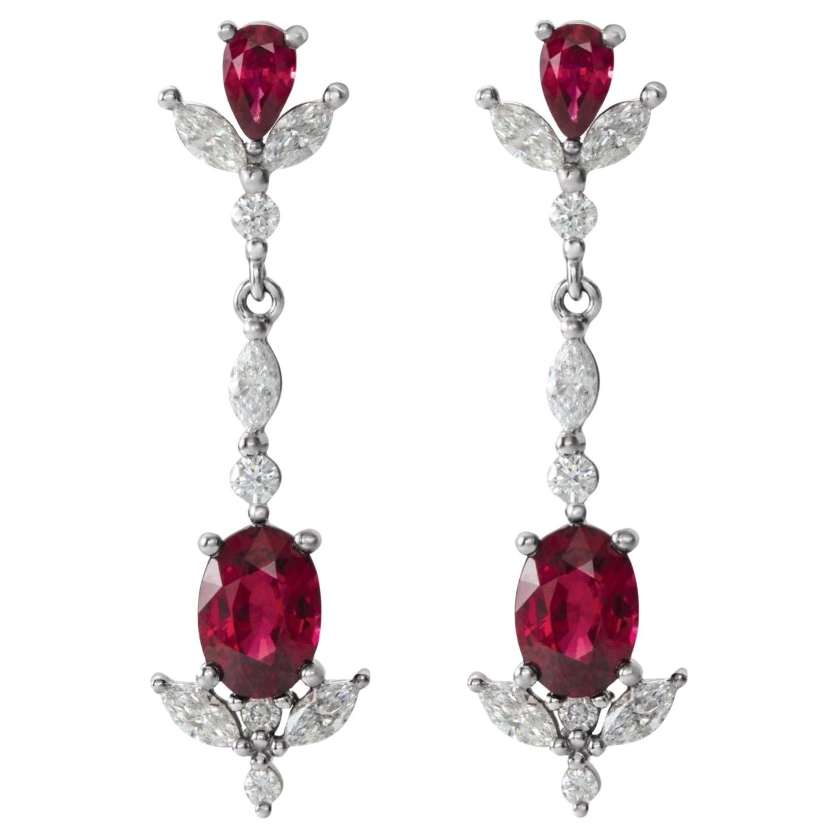 Platinum Natural Ruby & 3/4 CTW Natural Diamond Dangle Earrings For Sale